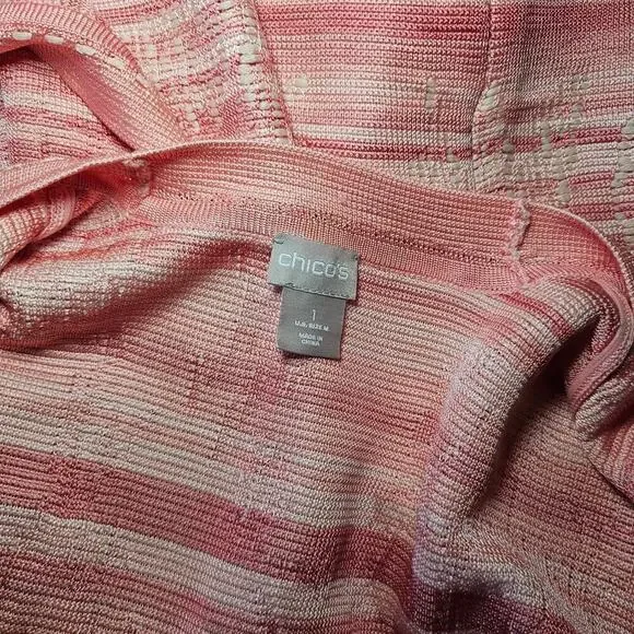 Chico's Embroidered Striped Jacquard Cardigan Pink Size M - Picture 5 of 8